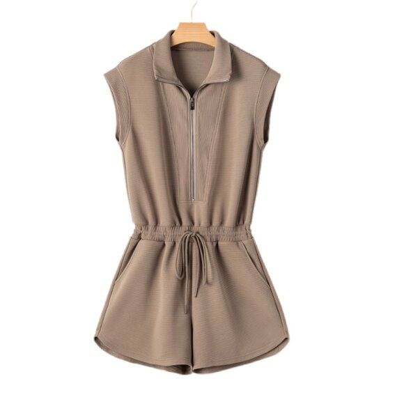 🫒 Dark Khaki Half-Zip Textured Romper – Sizes M, L, XL - Picture 3 of 4